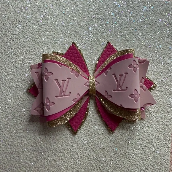 Pink and Gold layered bow - Picture 3 of 3
